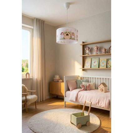 Brilagi - Lustre infantil LED com cabo BOBO 1xE27/60W/230V Ø 35 cm rosa/fadas