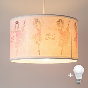 Brilagi - Lustre infantil LED pendente com cabo BOBO 1xE27/10W/230V diâmetro 35 cm rosa/bailarinas