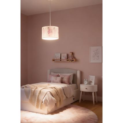Brilagi - Lustre infantil LED pendente com cabo BOBO 1xE27/60W/230V diâmetro 35 cm rosa/bailarinas