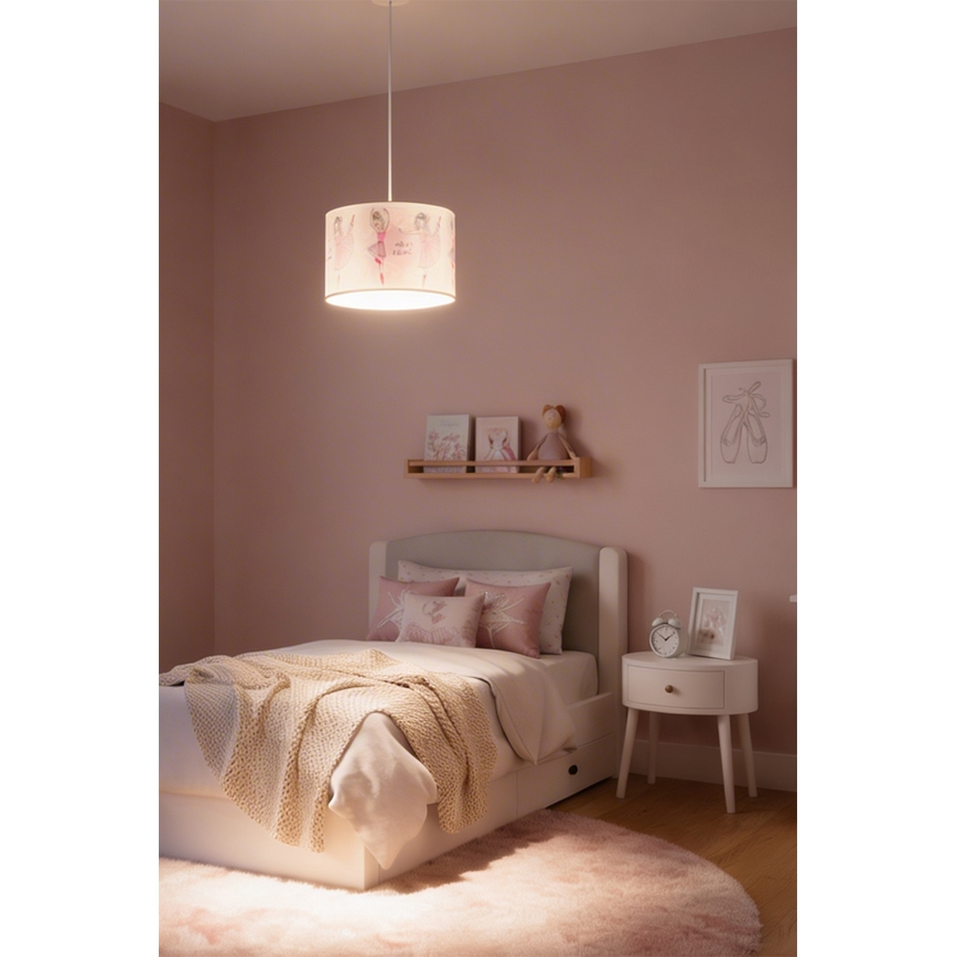 Brilagi - Lustre infantil LED pendente com cabo BOBO 1xE27/60W/230V diâmetro 35 cm rosa/bailarinas