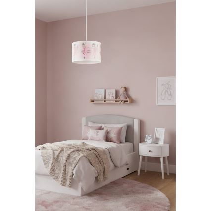 Brilagi - Lustre infantil LED pendente com cabo BOBO 1xE27/60W/230V diâmetro 35 cm rosa/bailarinas