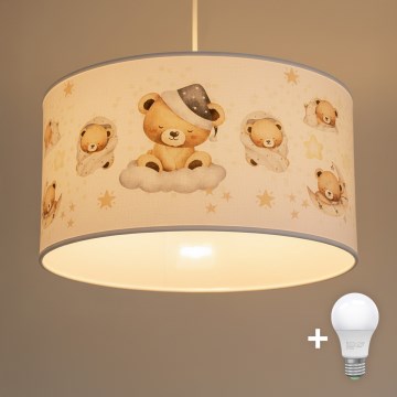 Brilagi - Lustre infantil LED suspenso com cabo BOBO 1xE27/60W/230V Ø 35 cm branco/ursinhos