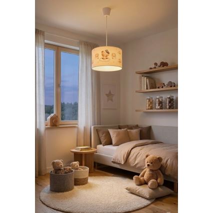 Brilagi - Lustre infantil LED suspenso com cabo BOBO 1xE27/60W/230V Ø 35 cm branco/ursinhos