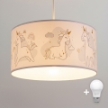 Brilagi - Lustre infantil LED suspenso por cabo BOBO 1xE27/10W/230V, Ø 35 cm, branco com unicórnios