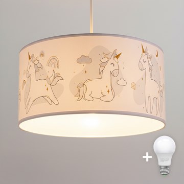 Brilagi - Lustre infantil LED suspenso por cabo BOBO 1xE27/10W/230V, Ø 35 cm, branco com unicórnios