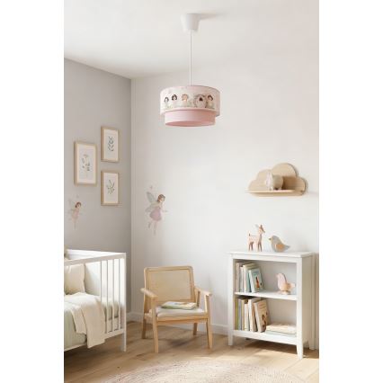 Brilagi - Lustre infantil LED suspenso por cabo BOBO 1xE27/60W/230V diâmetro 40 cm rosa/fadas