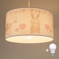 Brilagi - Lustre infantil LED suspenso por cabo BOBO 1xE27/60W/230V Ø 35 cm branco/coelhinhos