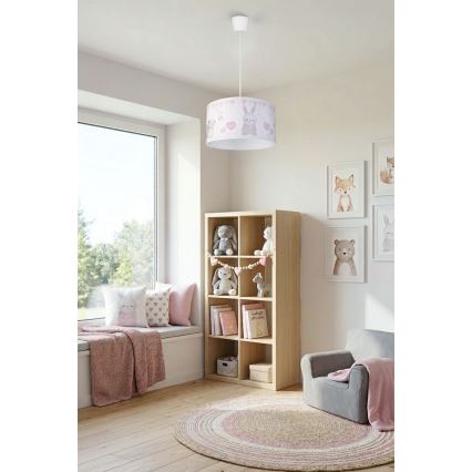 Brilagi - Lustre infantil LED suspenso por cabo BOBO 1xE27/60W/230V Ø 35 cm branco/coelhinhos