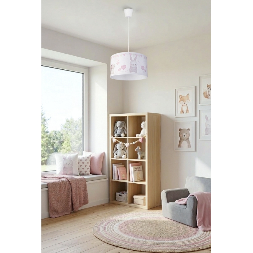 Brilagi - Lustre infantil LED suspenso por cabo BOBO 1xE27/60W/230V Ø 35 cm branco/coelhinhos