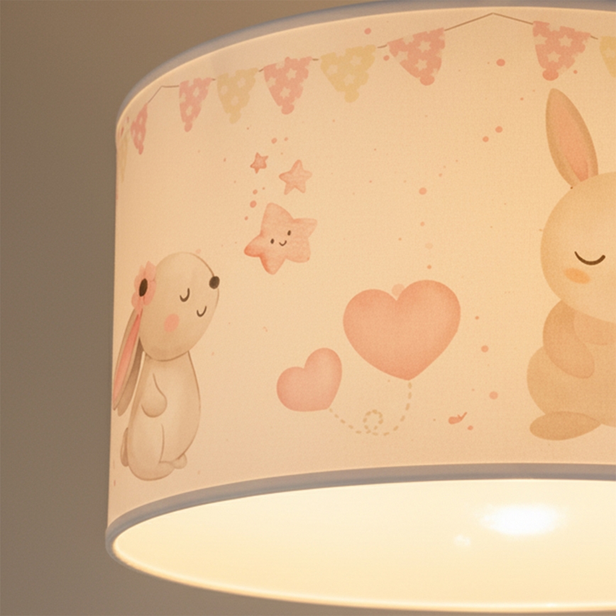 Brilagi - Lustre infantil LED suspenso por cabo BOBO 1xE27/60W/230V Ø 35 cm branco/coelhinhos