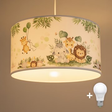 Brilagi - Lustre infantil LED suspenso por cabo BOBO 1xE27/60W/230V Ø 35 cm branco/estampa selva