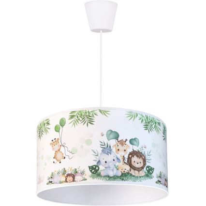 Brilagi - Lustre infantil LED suspenso por cabo BOBO 1xE27/60W/230V Ø 35 cm branco/estampa selva