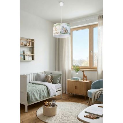 Brilagi - Lustre infantil LED suspenso por cabo BOBO 1xE27/60W/230V Ø 35 cm branco/estampa selva
