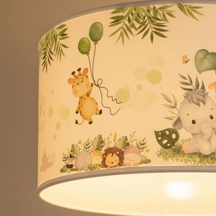 Brilagi - Lustre infantil LED suspenso por cabo BOBO 1xE27/60W/230V Ø 35 cm branco/estampa selva
