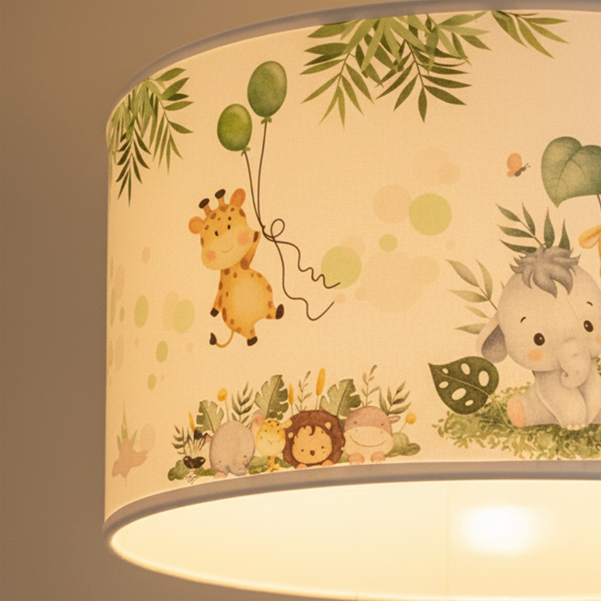 Brilagi - Lustre infantil LED suspenso por cabo BOBO 1xE27/60W/230V Ø 35 cm branco/estampa selva