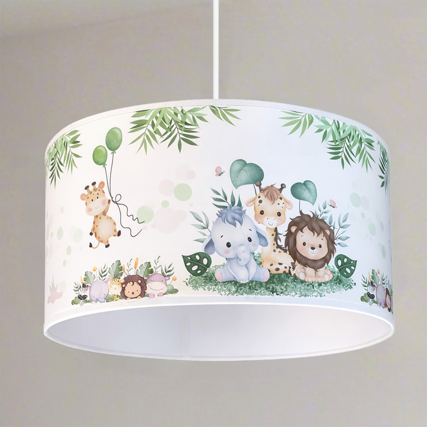 Brilagi - Lustre infantil LED suspenso por cabo BOBO 1xE27/60W/230V Ø 35 cm branco/estampa selva