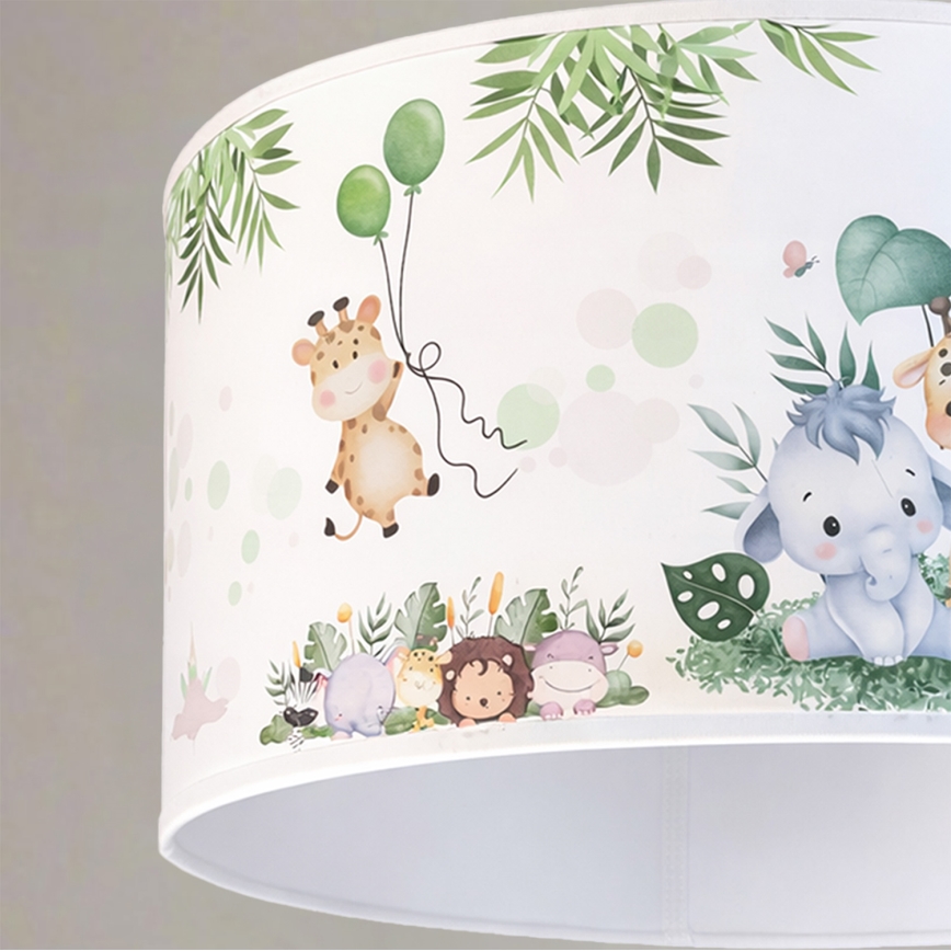 Brilagi - Lustre infantil LED suspenso por cabo BOBO 1xE27/60W/230V Ø 35 cm branco/estampa selva