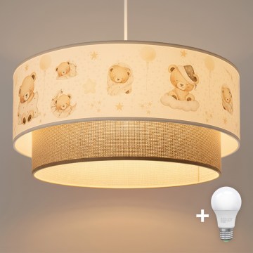 Brilagi - Lustre infantil LED suspenso por cabo BOBO 1xE27/60W/230V, Ø 40 cm, branco/bege/ursinho