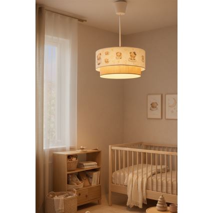 Brilagi - Lustre infantil LED suspenso por cabo BOBO 1xE27/60W/230V, Ø 40 cm, branco/bege/ursinho