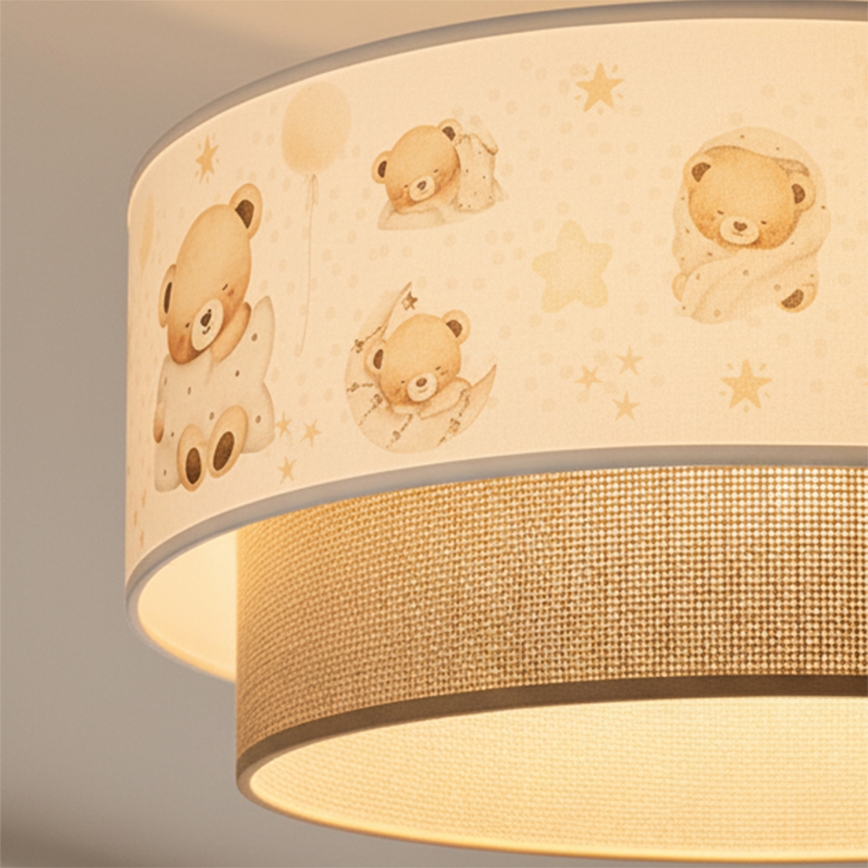 Brilagi - Lustre infantil LED suspenso por cabo BOBO 1xE27/60W/230V, Ø 40 cm, branco/bege/ursinho