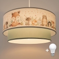 Brilagi - Lustre infantil LED suspenso por cabo BOBO 1xE27/60W/230V Ø 40 cm branco/verde/motivo animal