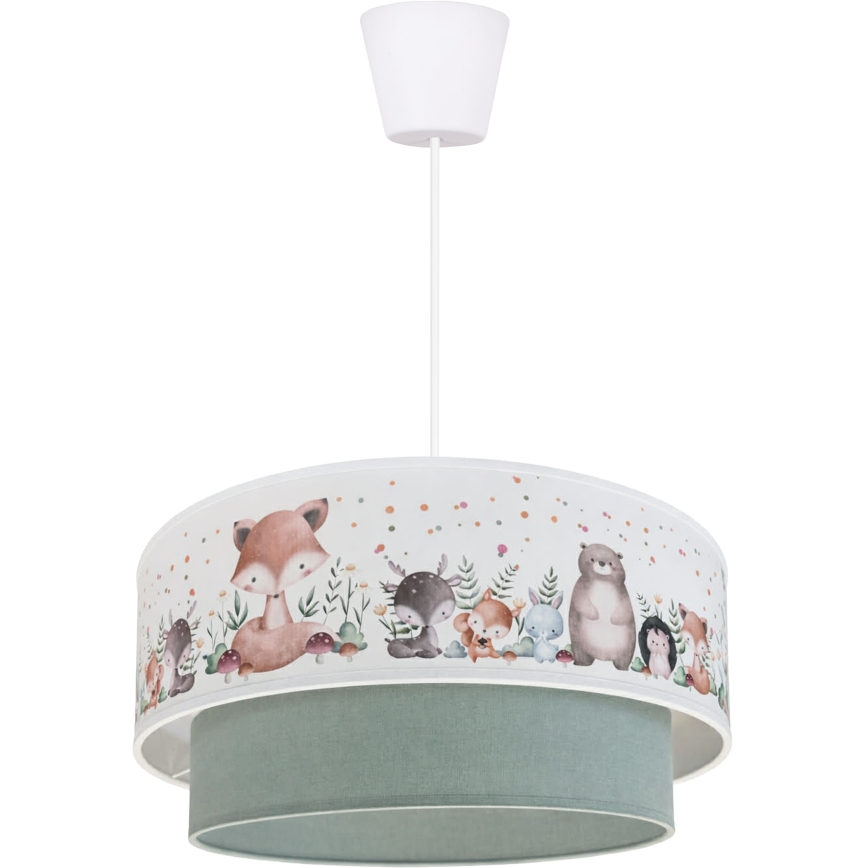 Brilagi - Lustre infantil LED suspenso por cabo BOBO 1xE27/60W/230V Ø 40 cm branco/verde/motivo animal