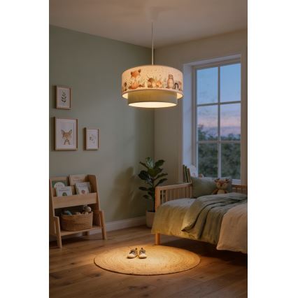 Brilagi - Lustre infantil LED suspenso por cabo BOBO 1xE27/60W/230V Ø 40 cm branco/verde/motivo animal