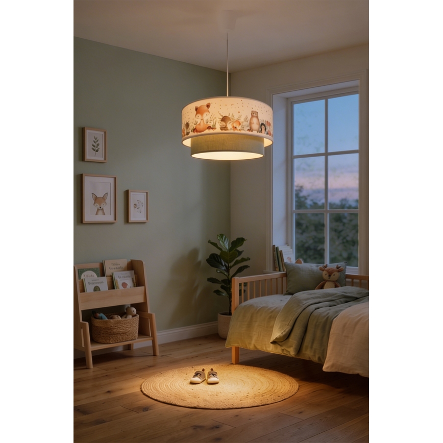 Brilagi - Lustre infantil LED suspenso por cabo BOBO 1xE27/60W/230V Ø 40 cm branco/verde/motivo animal