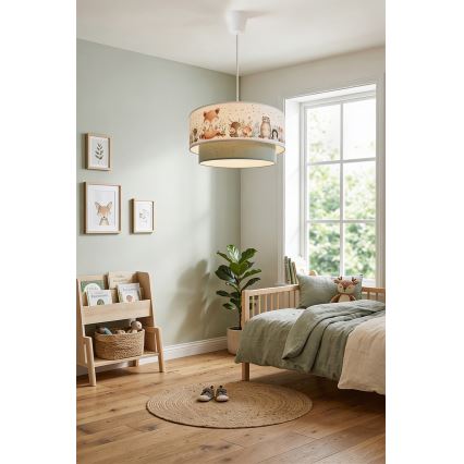 Brilagi - Lustre infantil LED suspenso por cabo BOBO 1xE27/60W/230V Ø 40 cm branco/verde/motivo animal