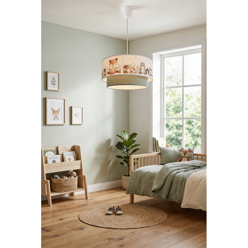 Brilagi - Lustre infantil LED suspenso por cabo BOBO 1xE27/60W/230V Ø 40 cm branco/verde/motivo animal