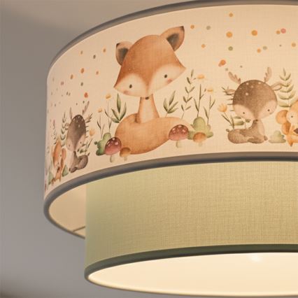 Brilagi - Lustre infantil LED suspenso por cabo BOBO 1xE27/60W/230V Ø 40 cm branco/verde/motivo animal