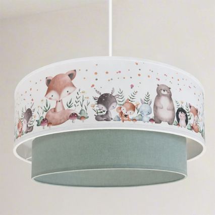 Brilagi - Lustre infantil LED suspenso por cabo BOBO 1xE27/60W/230V Ø 40 cm branco/verde/motivo animal