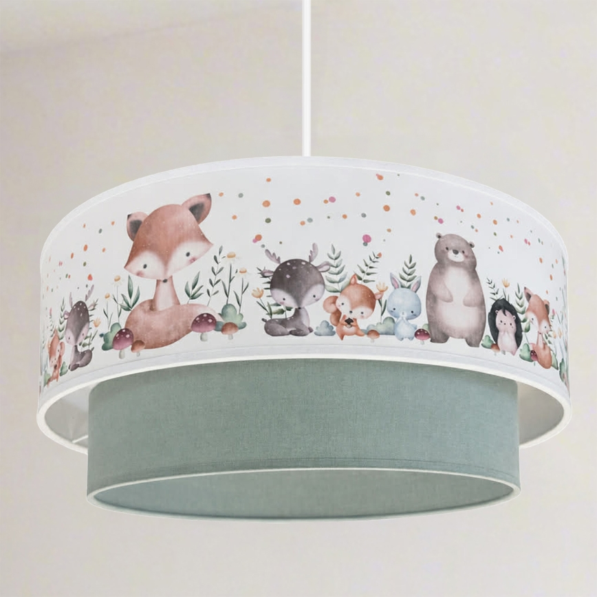 Brilagi - Lustre infantil LED suspenso por cabo BOBO 1xE27/60W/230V Ø 40 cm branco/verde/motivo animal