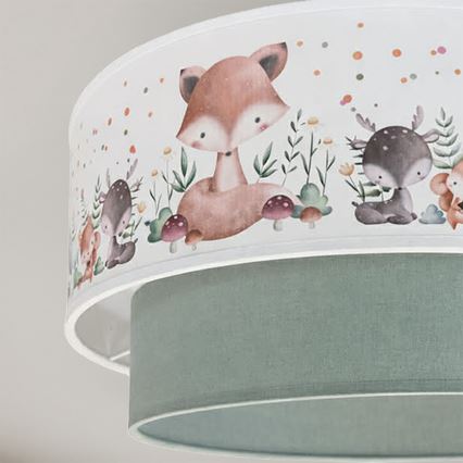 Brilagi - Lustre infantil LED suspenso por cabo BOBO 1xE27/60W/230V Ø 40 cm branco/verde/motivo animal