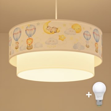 Brilagi - Lustre infantil LED suspenso por cabo BOBO 1xE27/60W/230V Ø40 cm branco/bege/padrão animal