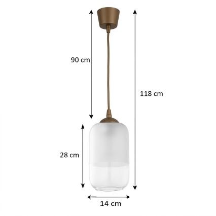 BRILAGI - Lustre LED com cabo RETRO GLASS 1xE27/60W/230V, diâmetro 14 cm, castanho/branco