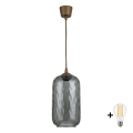 BRILAGI - Lustre LED com cabo RETRO GLASS 1xE27/60W/230V Ø 14 cm castanho/cinzento fumado