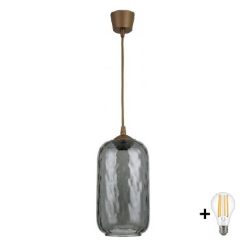 BRILAGI - Lustre LED com cabo RETRO GLASS 1xE27/60W/230V Ø 14 cm castanho/cinzento fumado