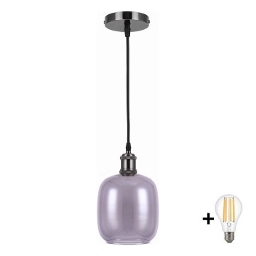 BRILAGI - Lustre LED com cabo RETRO GLASS 1xE27/60W/230V Ø 14 cm preto/cinzento fumê