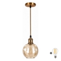 BRILAGI - Lustre LED com cabo RETRO GLASS 1xE27/60W/230V Ø 18 cm dourado/marrom fumê