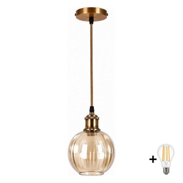 BRILAGI - Lustre LED com cabo RETRO GLASS 1xE27/60W/230V Ø 18 cm dourado/marrom fumê