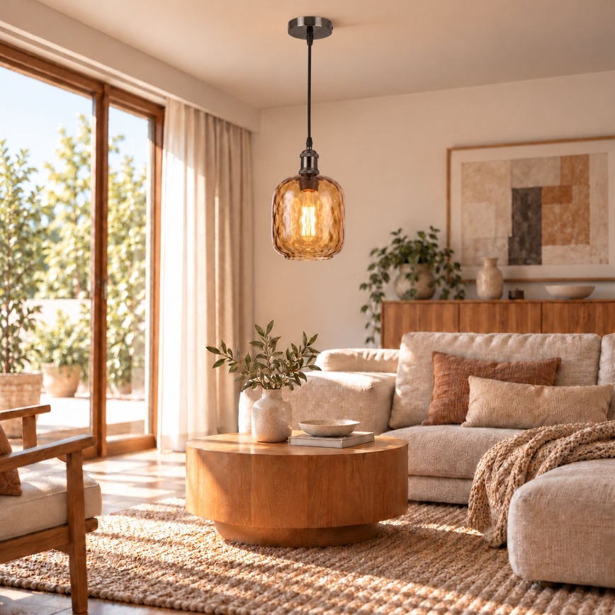 BRILAGI - LED lustre suspenso por cabo RETRO GLASS 1xE27/60W/230V Ø 14 cm preto/castanho fumê