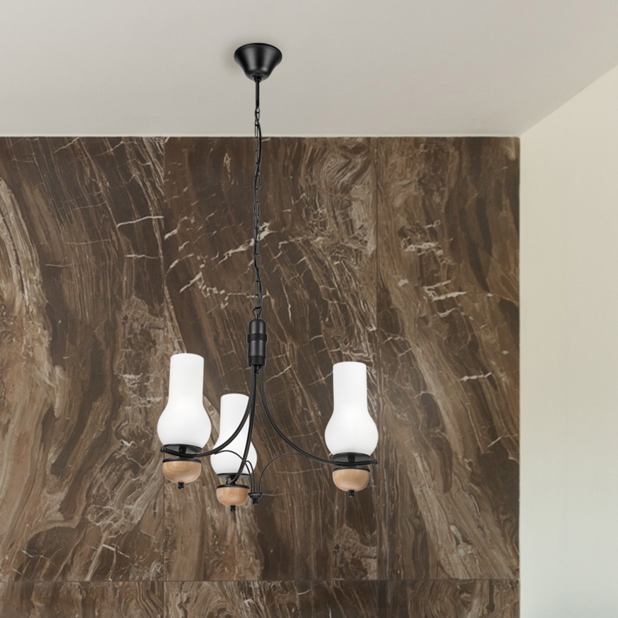 Brilagi - Lustre LED com corrente COTTAGE 3xE14/40W/230V carvalho/preto/branco