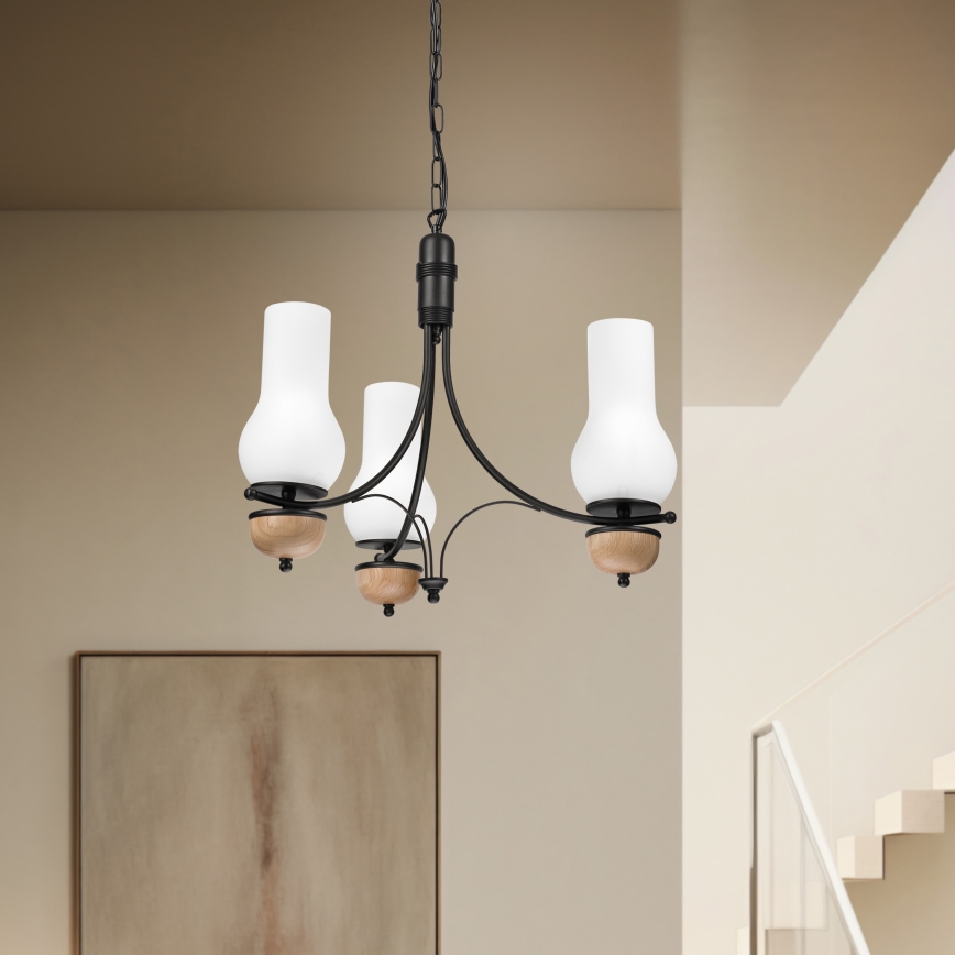 Brilagi - Lustre LED com corrente COTTAGE 3xE14/40W/230V carvalho/preto/branco