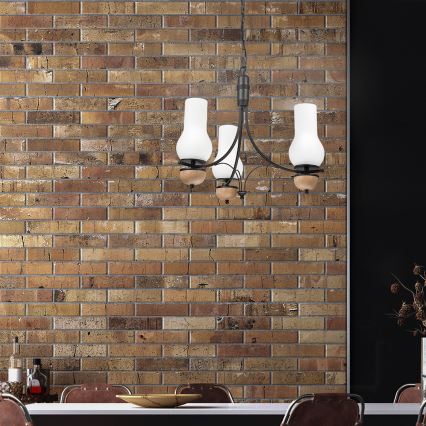 Brilagi - Lustre LED com corrente COTTAGE 3xE14/40W/230V carvalho/preto/branco