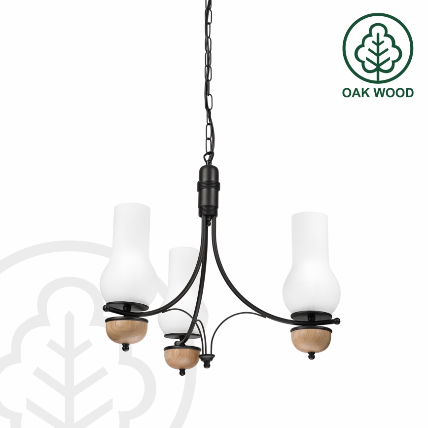 Brilagi - Lustre LED com corrente COTTAGE 3xE14/40W/230V carvalho/preto/branco