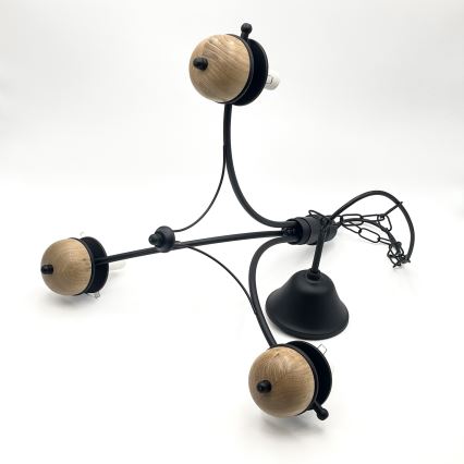 Brilagi - Lustre LED com corrente COTTAGE 3xE14/40W/230V carvalho/preto/branco