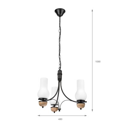 Brilagi - Lustre LED com corrente COTTAGE 3xE14/40W/230V carvalho/preto/branco