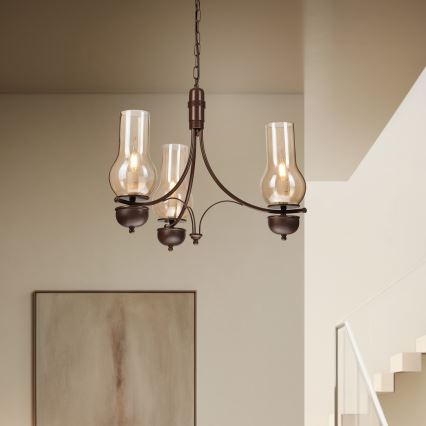 Brilagi - Lustre LED com corrente COTTAGE 3xE14/40W/230V faia/castanho/bege fumado