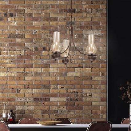 Brilagi - Lustre LED com corrente COTTAGE 3xE14/40W/230V faia/castanho/bege fumado